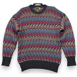 Vintage Boston Traders Sweater Mens M Colorful 80s 100% Wool Geometric Fair Isle